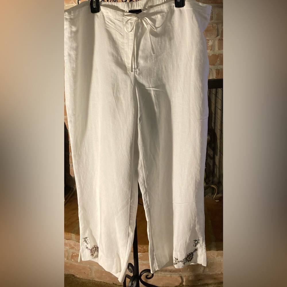Lane Bryant Women’s Classic White Chinos With Beaded Accents On Cuffs